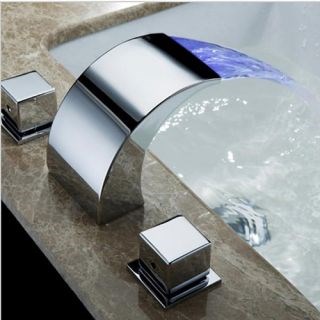 Solid Brass Two Handle Widespread Waterfall Flexible Desk Mounted Bathroom Sink Faucet--Faucetsdeal.com