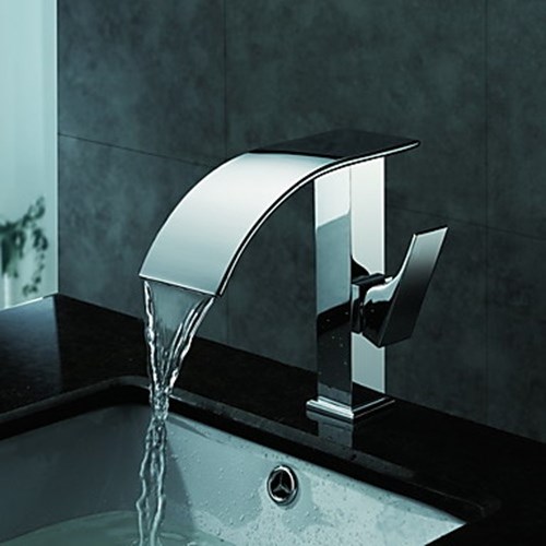 Contemporary Waterfall Bathroom Sink Faucet(Chrome Finish)-- FaucetSuperDeal.com