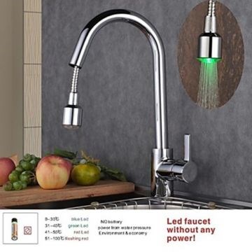 Single Handle LED One Hole Deck Mounted with Chrome Kitchen Faucet--Faucetsmall.com