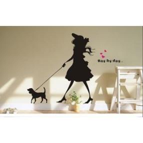 Day By Day Fashion Girl Walking The Dog Wall Sticker