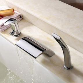 Contemporary Chrome Finish Brass Tub Faucet with Hand Shower--Faucetsmall.com