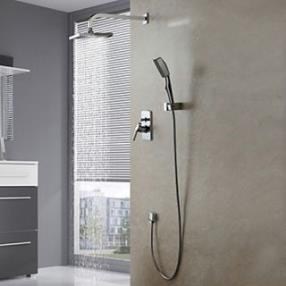 Wall Mount Contemporary Chrome Shower Faucet Set--FaucetSuperDeal.com