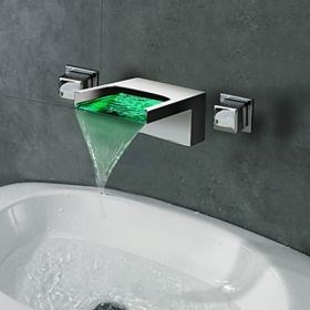 Contemporary Waterfall Wall Mount 3 Colors LED Bathroom Faucet--Faucetsuperseal.com