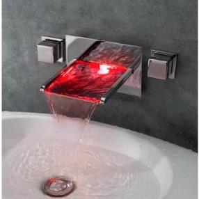 Wall Mount Color Changing LED Waterfall Bathroom Sink Faucet--Faucetsmall.com
