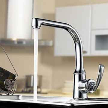 Chrome Finish Contemporary Single Handle Solid Brass Kitchen Faucet--Faucetsmall.com