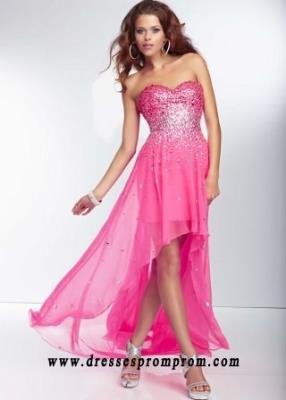 Pink Strapless Beading Low Front High Back Perfect Prom Dress In Trends