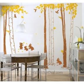 Rabbits and Birds play in the Forest Wall Stickers