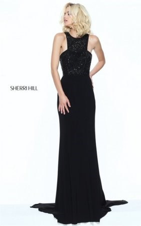 2017 Black Sherri Hill 50806 Halter Sequined Fitted Dress For Junior Prom