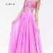 Cheap High-Neck Pink Nude Sherri Hill 11151 A-Line Beaded Long Lace Prom Dresses