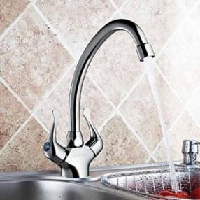 Contemporary Double Handle Single Hole Kitchen Faucet--FaucetSuperDeal.com