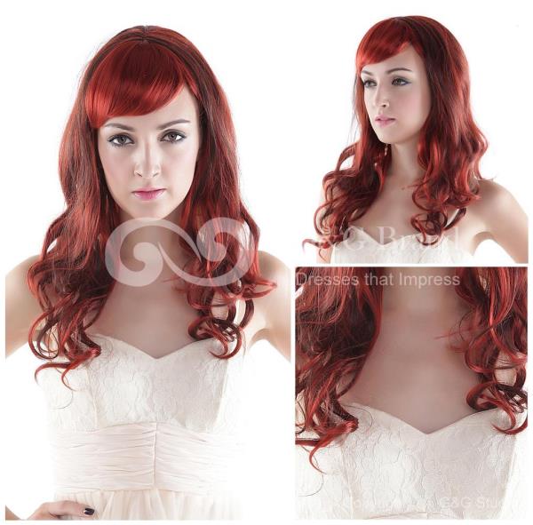 Claret-red High-temperature Resistance Fibre Capless Long Fashion Wigs get it at www.grandgown.com