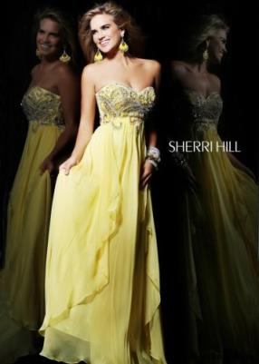 Yellow New Sherri Hill 3867 Chiffon Empire Waist Homecoming Dress At www.darlingpromgown.com