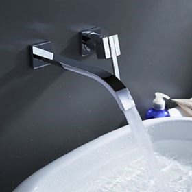 Contemporary Brass Waterfall Bathroom Sink Faucet (Wall Mount)--FaucetSuperDeal.com
