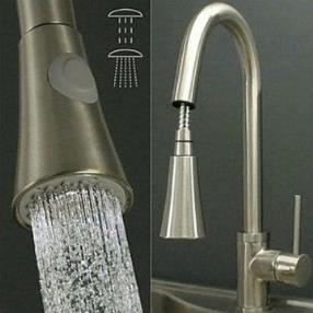 Nickel Brushed Finish Contemporary Single Handle Pull Out Kitchen Faucet--Faucetsmall.com