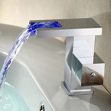 Contemporary Waterfall Color Changing LED Bathroom Sink Faucet--Faucetsmall.com