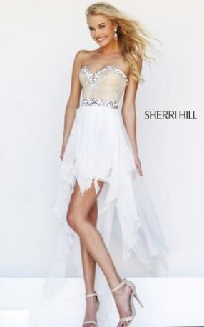   2015 High Low Sherri Hill 1920 White Prom Dress  - www.darlingpromgown.com