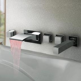 Thermochromic Chrome Finish LED Waterfall Bathroom Tub Faucet--Faucetsdeal.com