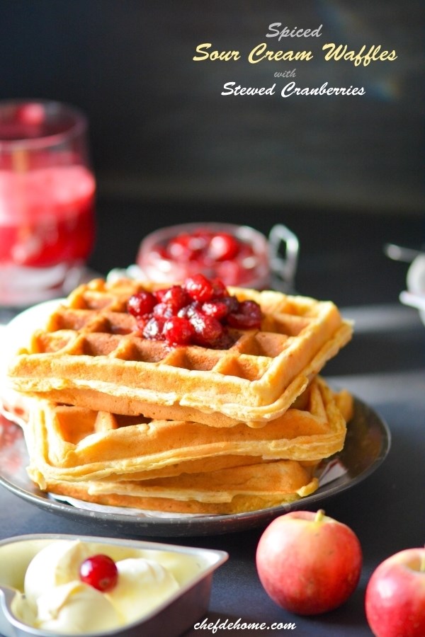 Spiced Sour Cream Waffles with Stewed Cranberries Recipe - ChefDeHome.com