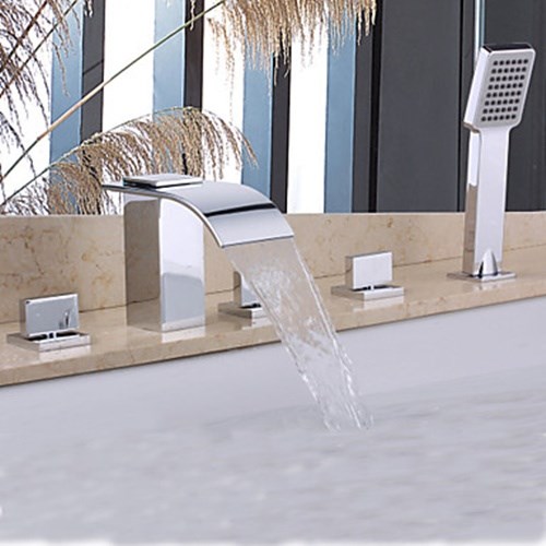 Contemporary Handshower Included Waterfall Brass (Chrome) Shower Bathtub Faucet--Faucetsmall.com