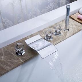 Chrome Finish Waterfall Tub Faucet with Hand Shower--FaucetSuperDeal.com