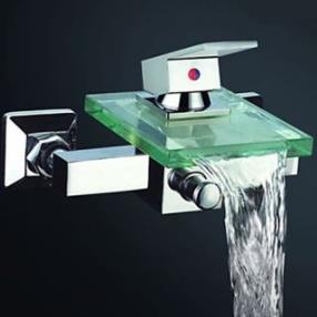 Waterfall Tub Faucet with Glass Spout (Wall Mount)--FaucetSuperDeal.com