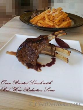 Roasted Lamb with Red Wine Reduction Sauce