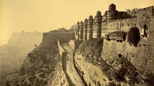 The entrance to a famous fort in the northern Indian city of Gwalior in Madhya Pradesh state, taken in 1878.