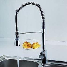 Single Handle Solid Brass Spring Pull Down Kitchen Faucet - Chrome Finish--FaucetSuperDeal.com