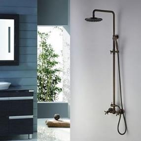 Antique Brass Finish Tub Shower Faucet with 8 Inch Shower Head and Hand Shower--Faucetsmall.com