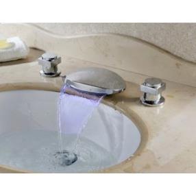 Chrome Finish Color Changing LED Bathtub Waterfall Faucet with Two Handles--Faucetsdeal.com