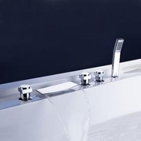 Brass Waterfall Tub Faucet with Hand Shower (Chrome Finish)--FaucetSuperDeal.com