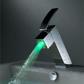 Contemporary Style Color Changing LED Waterfall Bathroom Sink Faucet--Faucetsdeal.com