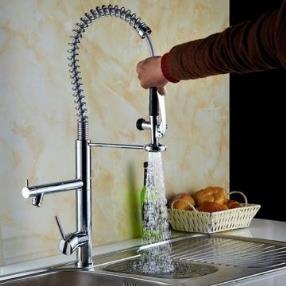 Solid Brass Single Handle Spring Pull Down Kitchen Faucet--Faucetsmall.com
