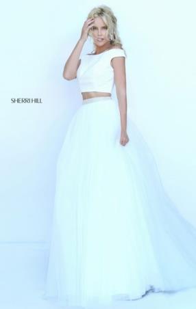 Bateu Neckline Two Piece Ivory 2016 Beaded Cap Sleeves Long Chiffon Evening Gown