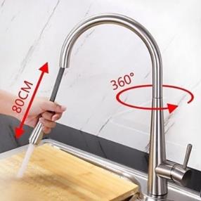Contemporary Pullout Spray Brushed Finish Brass One Hole Single Handle HPB Kitchen Faucet--Faucetsmall.com