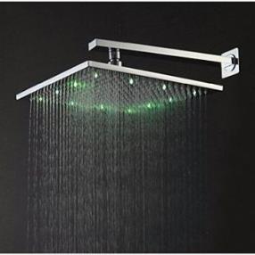 12 Inch Square Brass Brushed 3 Colors Temperature Sensitive LED Rainfall Shower Head At FaucetsDeal.com