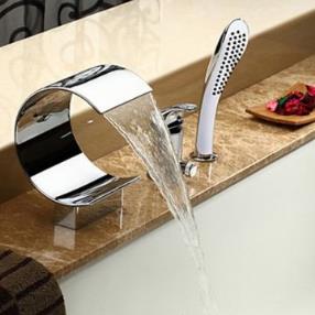 Contemporary Waterfall Tub Faucet with Hand Shower - Chrome Finish--Faucetsmall.com