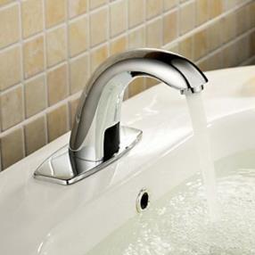 Chrome Finish Automatic Sensor Bathroom Sink Faucet with Escutcheon Plate (Cold)--Faucetsmall.com