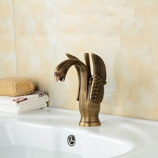 Traditional Single Handle Little Swan Antique Copper Finish Brass Finish Bathroom Sink Faucet--Faucetsdeal.com
