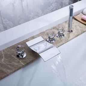 Waterfall Chrome Finish Tub Faucet with Hand Shower--Faucetsmall.com