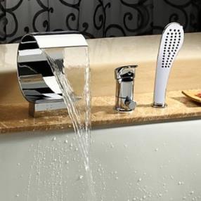 Contemporary Chrome Finish Waterfall Tub Faucet with Hand Shower--Faucetsmall.com
