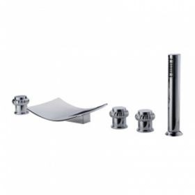 Solid Chrome Widespread Waterfall Bathtub Faucet with Hand Shower--Faucetsuperseal.com