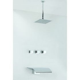 Chrome Finish Tub Shower Faucet with Rain Shower Head - Wall Mount--Faucetsuperseal.com