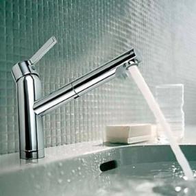 Contemporary Pullout Spray Chrome Finish Brass One Hole Single Handle Sink Faucet--Faucetsmall.com
