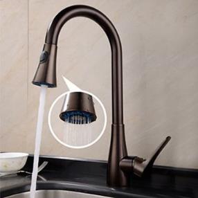 Traditional Oil-rubbed Bronze Finish One Hole Deck Mounted Rotatable Pullout Spray Kitchen Faucet--Faucetsmall.com