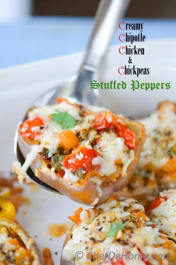 Chipotle Chicken and Chickpea Stuffed Heirloom Peppers Recipe - ChefDeHome.com