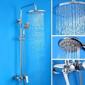  Contemporary Chrome Brass Shower Faucet with Air Injection Technology Shower Head--FaucetSuperDeal.com