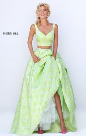 Sweetheart Neckline Open Back Printed Patterned Two Piece Green 2016 Long Tulle Evening Gown