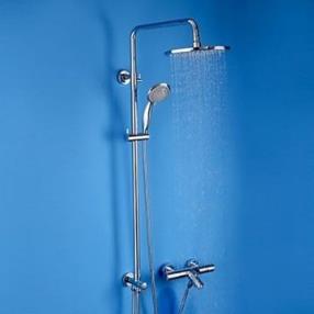 Contemporary Chrome Finish Brass Thermostatic Shower Faucet with Air Injection Technology Shower Head--Faucetsmall.com