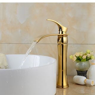 Contemporary Widespread Waterfall Gold Heightening Bathroom Sink Faucet--Faucetsdeal.com